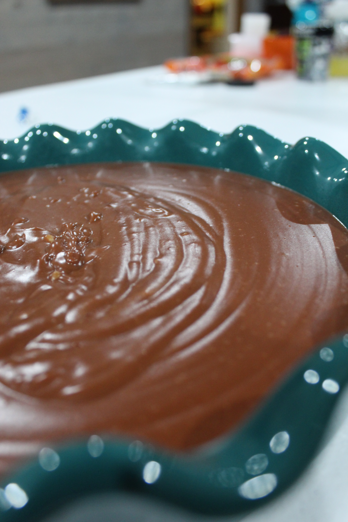 Side view of completed old-fashion chocolate pudding