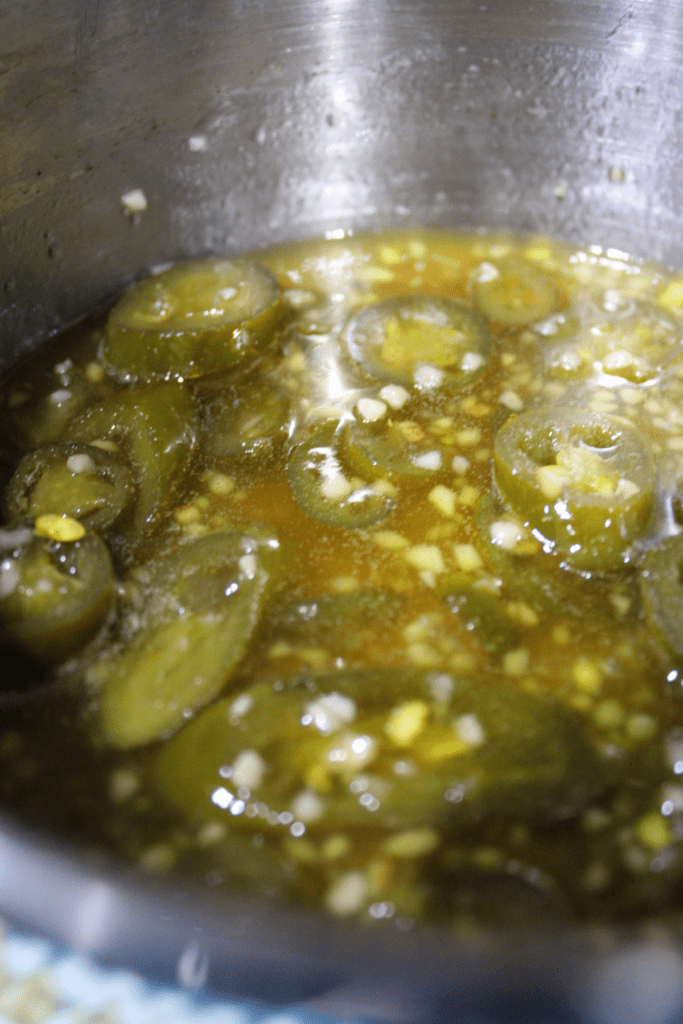 Finished jalapeno honey butter in saucepan