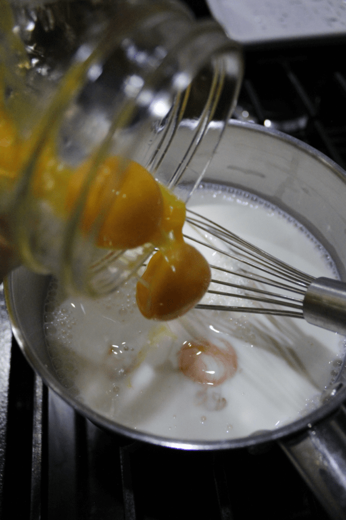 Adding egg yolks to the dry ingredients