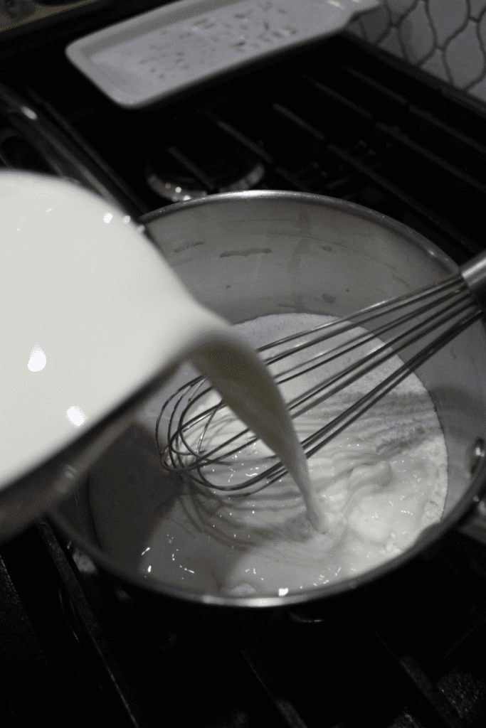 Adding milk to the dry ingredients