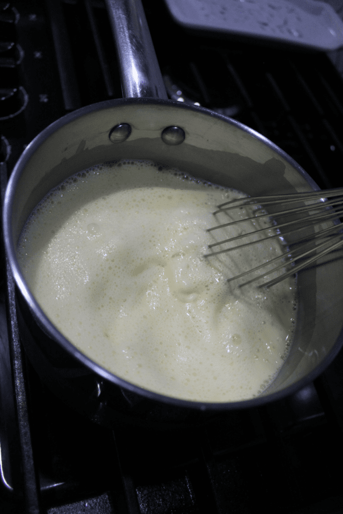 Whisk the wet and dry until thick and bubbly