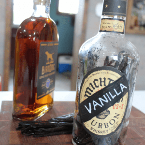 Bourbon Empty vanilla bottle and beans